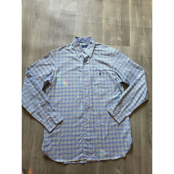 Ralph Lauren Mens Classic Fit Long Sleeve Plaid Shirt Blue Yellow Size S - Picture 1 of 8